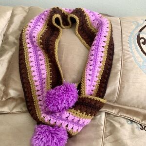 New WT Lucky Brand Crocheted Striped Colorful Knit Scarf